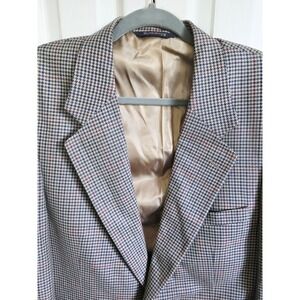 Vintage Burberrys 42R‎ Houndstooth Blazer Jacket Silk Menswear Brown Maroon